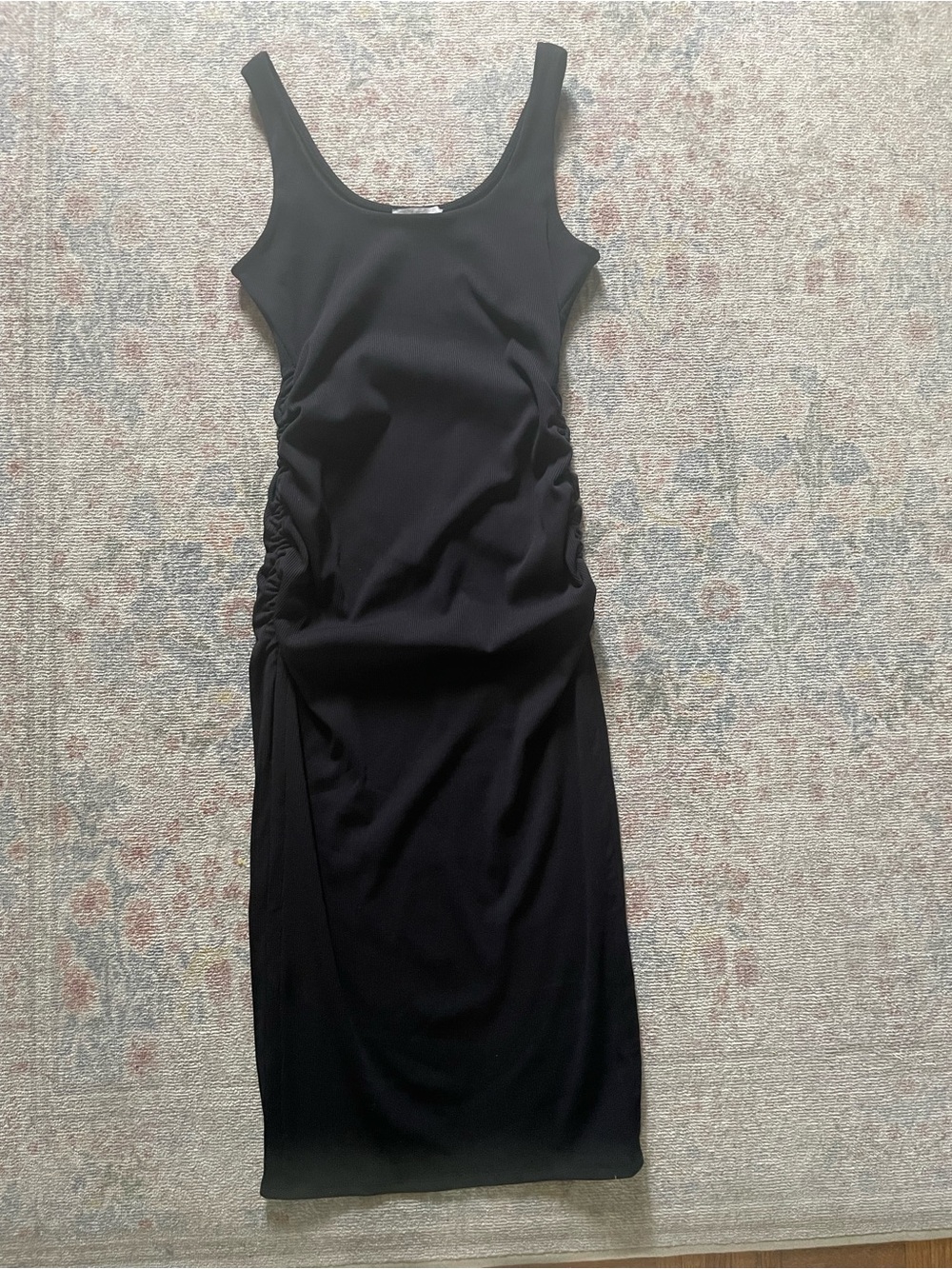 Thyme Maternity Black Ruched Tank Midi Dress